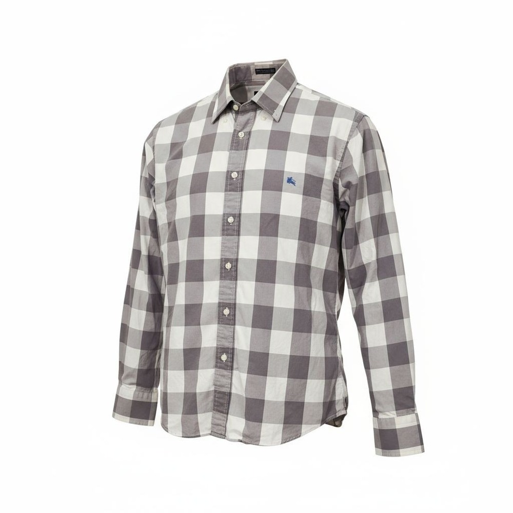 Burberry Black Label Mens Check Button Up Dress Shirt Grey White Sz 40 Medium